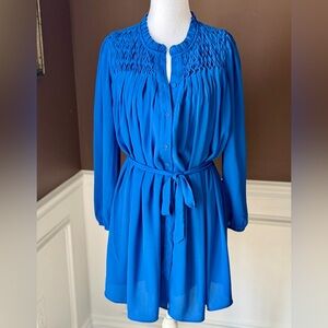 Daniel Rainn Women’s Pleated Long Sleeve Belted Cobalt Blue Dress Size PXS NWT